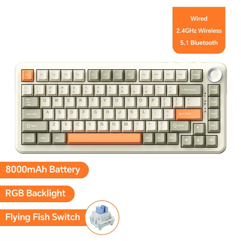 Ajazz AK820/AK820Pro Bluetooth 5.1/Wireless/C-Wired Customized Gaming Keyboard.