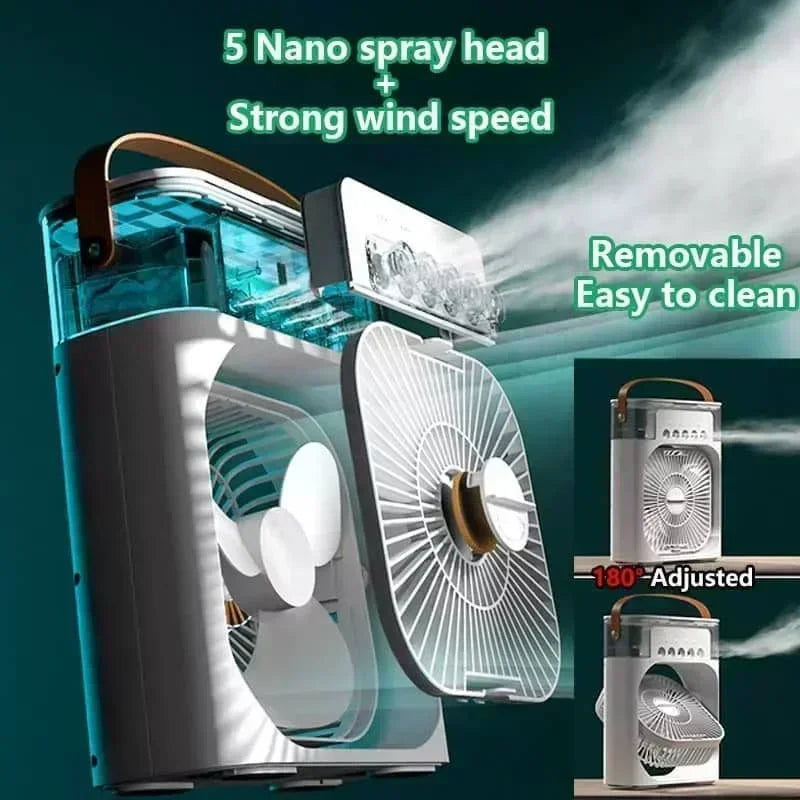 New 3 In 1 Portable Fan Air Conditioner -Mini Household Air Cooler with LED Night Light and Humidifier.