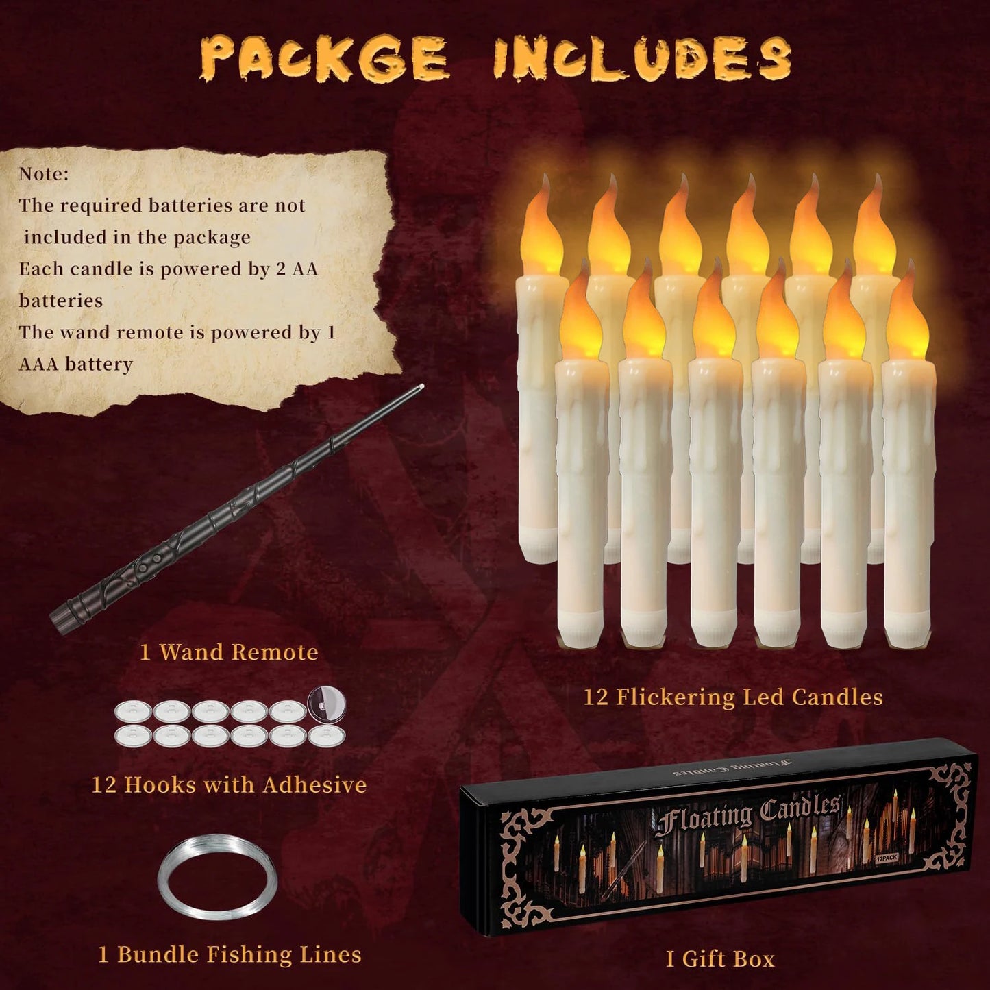 12-120Pcs Floating LED Flameless Candles with Wand β Hanging Flickering Lights for Halloween & Christmas Decor