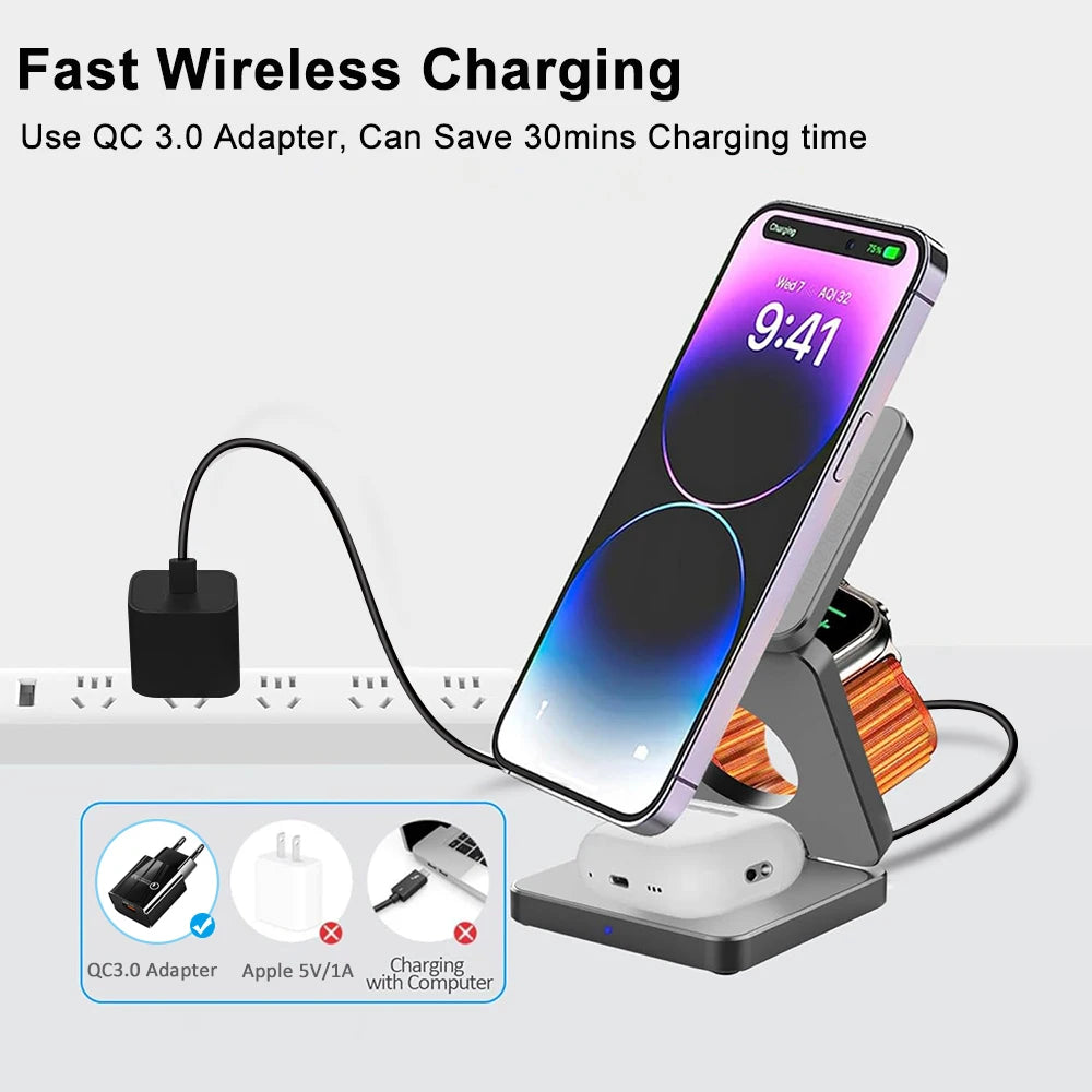 Magnetic Wireless 3 in 1 Foldable Wireless Charging Station