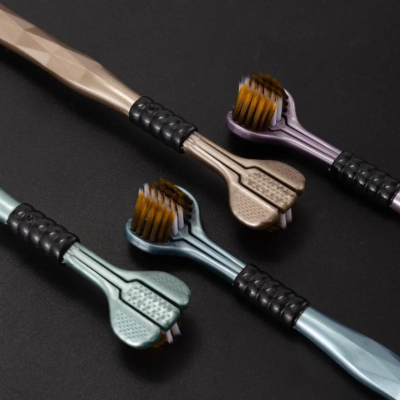 4pcs 3D Stereo -Three-Sided Toothbrush & Tongue Scraper