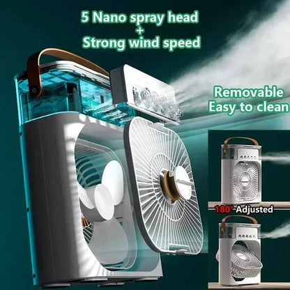 New 3 In 1 Portable Fan Air Conditioner -Mini Household Air Cooler with LED Night Light and Humidifier.