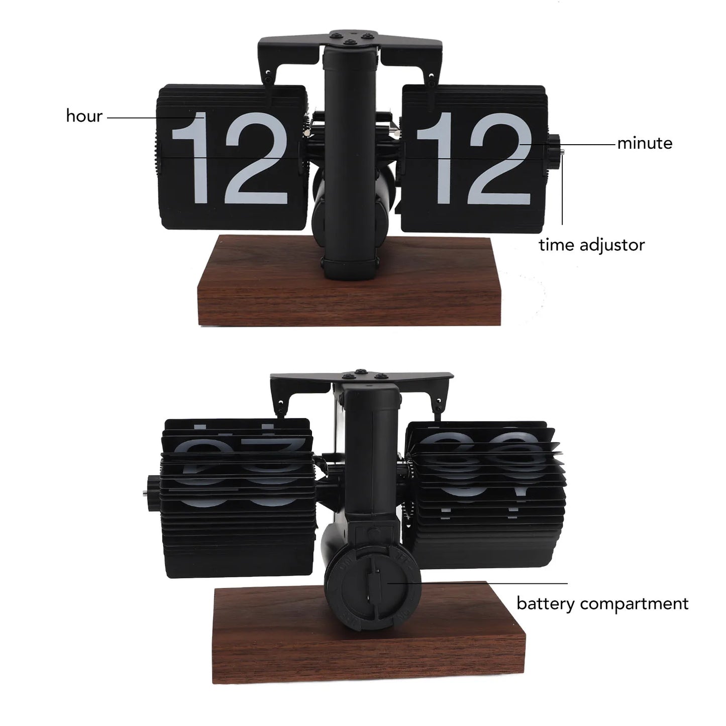 24-Hour Vintage Flip Desk Clock – Retro Battery-Powered with Adjustable Rotary Knob
