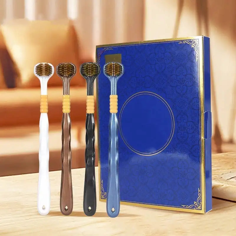 4pcs 3D Stereo -Three-Sided Toothbrush & Tongue Scraper