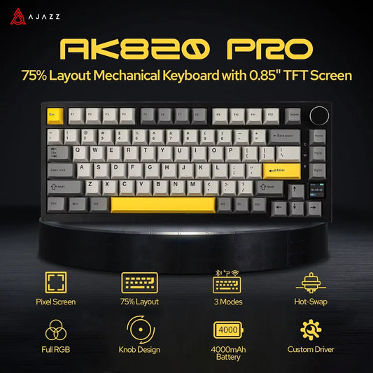 Ajazz AK820/AK820Pro  Bluetooth 5.1/Wireless/C-Wired Customized Gaming  Keyboard.
