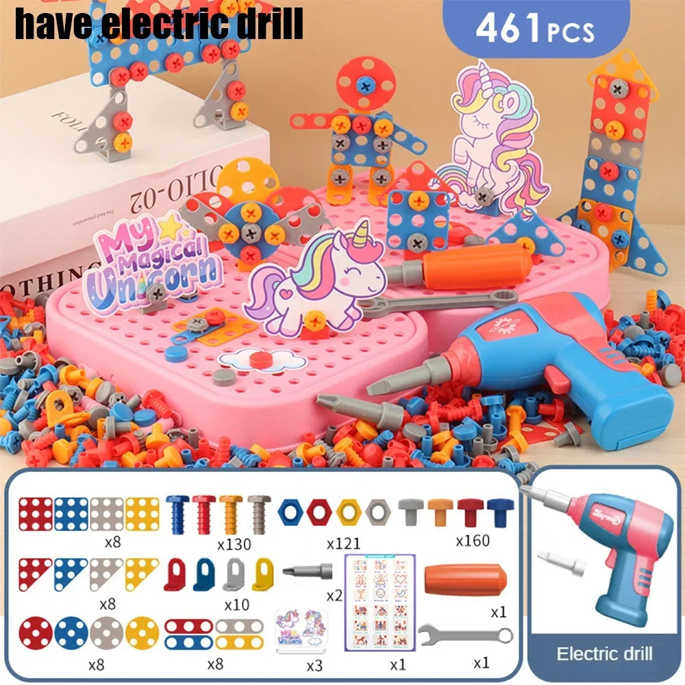 Kids Tool Set – Electric Drill & 3D Puzzle Pretend Play Educational Toy