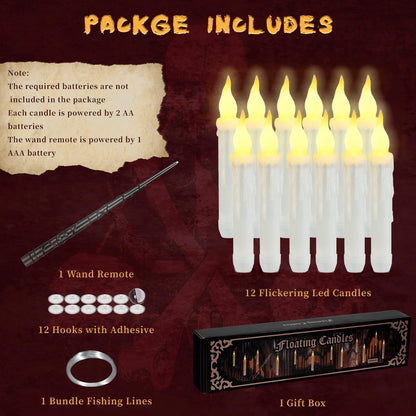12-120Pcs Floating LED Flameless Candles with Wand – Hanging Flickering Lights for Halloween & Christmas Decor