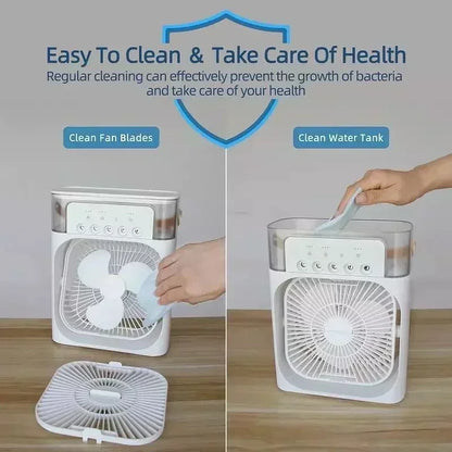 New 3 In 1 Portable Fan Air Conditioner -Mini Household Air Cooler with LED Night Light and Humidifier.