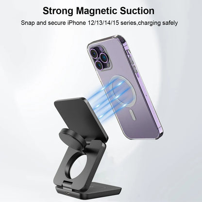 Magnetic Wireless 3 in 1 Foldable Wireless Charging Station