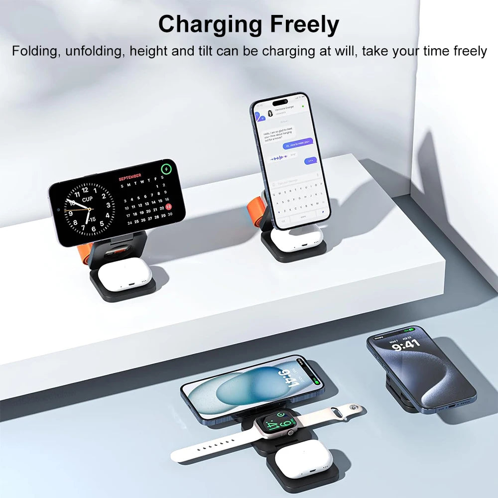 Magnetic Wireless 3 in 1 Foldable Wireless Charging Station