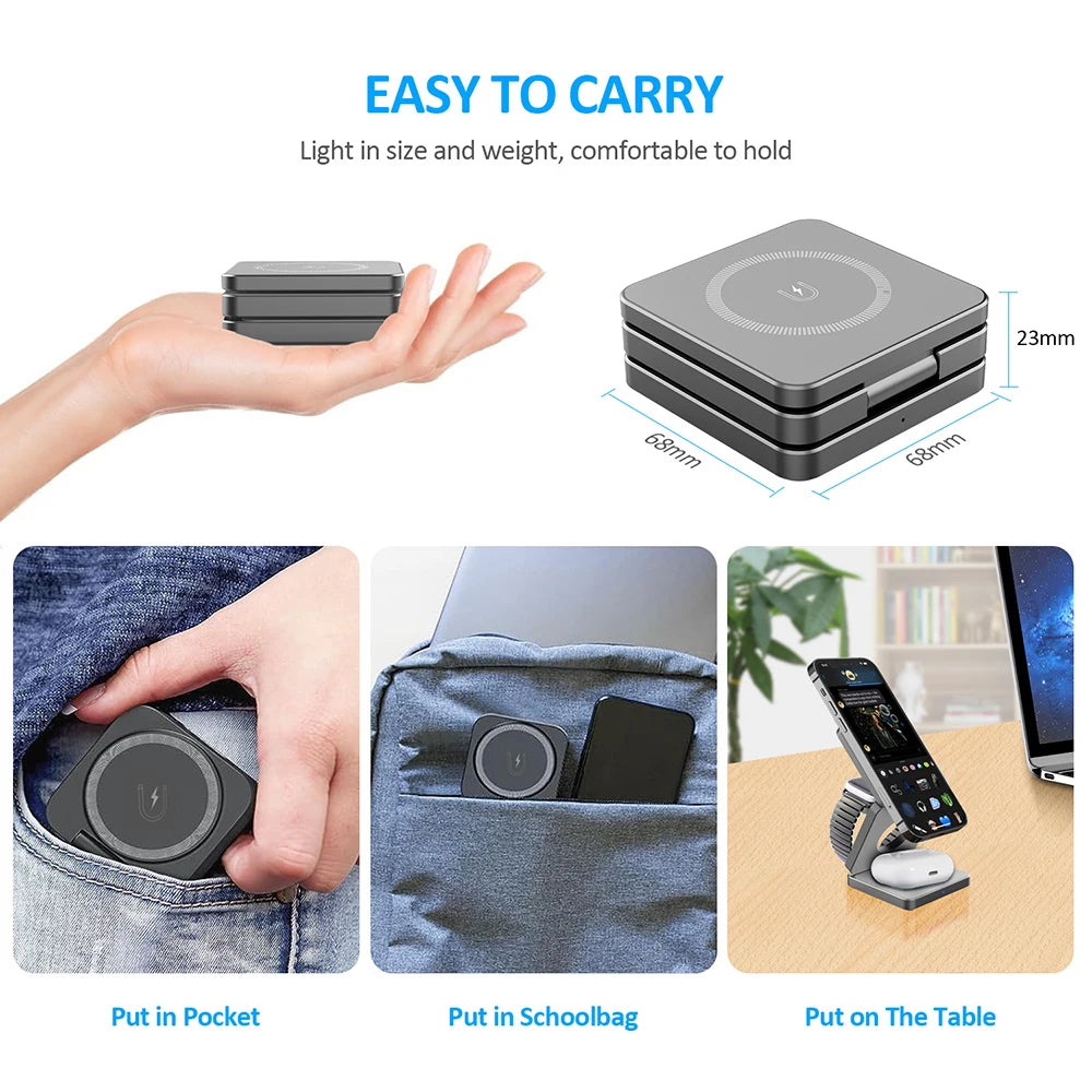Magnetic Wireless 3 in 1 Foldable Wireless Charging Station