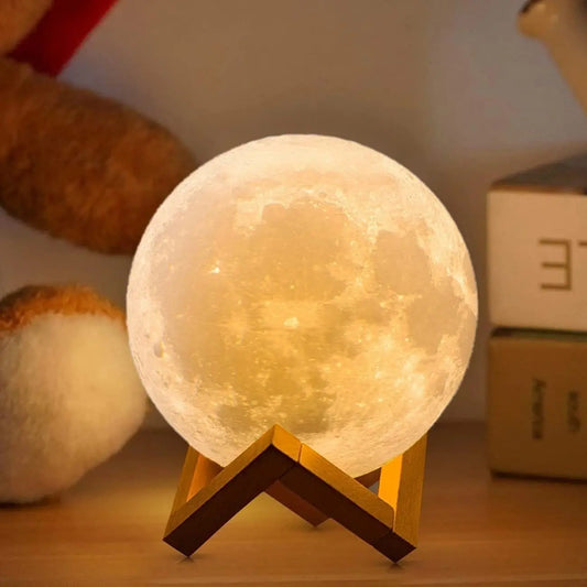 Rechargeable 3D Moon LED Night Light – Touch Table Lamp for Bedroom or Gifts