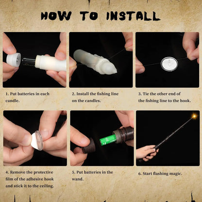 12-120Pcs Floating LED Flameless Candles with Wand – Hanging Flickering Lights for Halloween & Christmas Decor