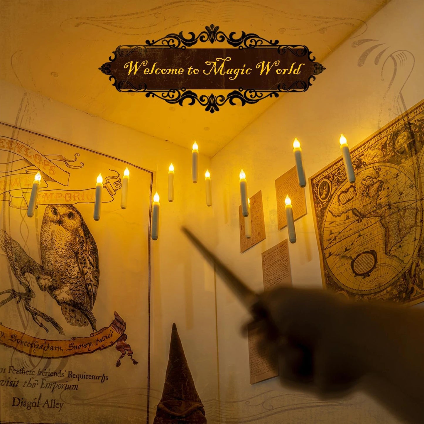 12-120Pcs Floating LED Flameless Candles with Wand – Hanging Flickering Lights for Halloween & Christmas Decor