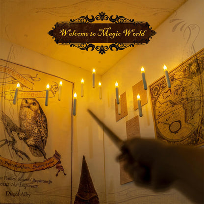 12-120Pcs Floating LED Flameless Candles with Wand – Hanging Flickering Lights for Halloween & Christmas Decor