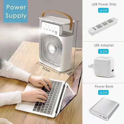 New 3 In 1 Portable Fan Air Conditioner -Mini Household Air Cooler with LED Night Light and Humidifier.