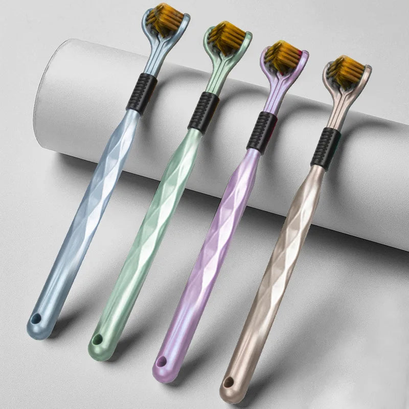 4pcs 3D Stereo -Three-Sided Toothbrush & Tongue Scraper