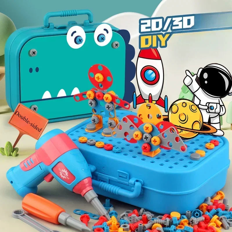 Kids Tool Set – Electric Drill & 3D Puzzle Pretend Play Educational Toy