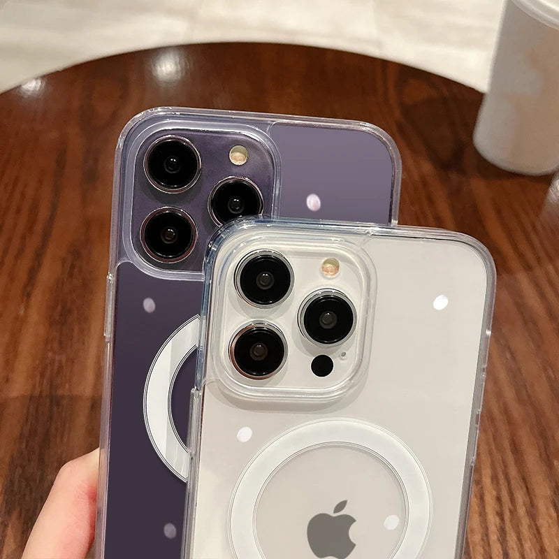 For Magsafe Magnetic Transparent Case For iPhone 11 12 13 14 15 16 17 Air Pro Max Plus Mini Shockproof PC Cover