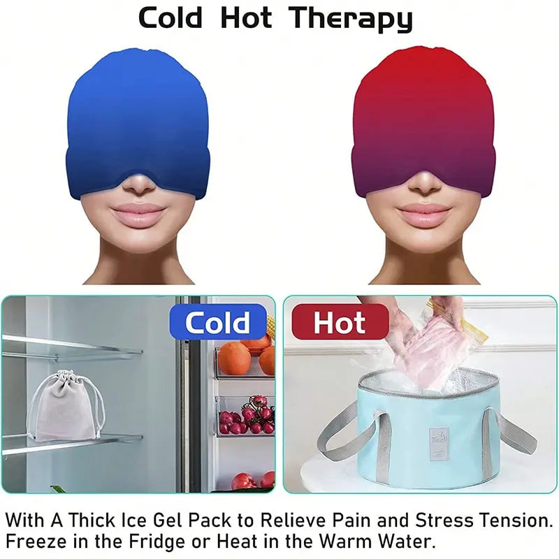 Migraine Relief Ice Hat – Gel Cold Therapy Cap & Eye Mask for Headache Pain