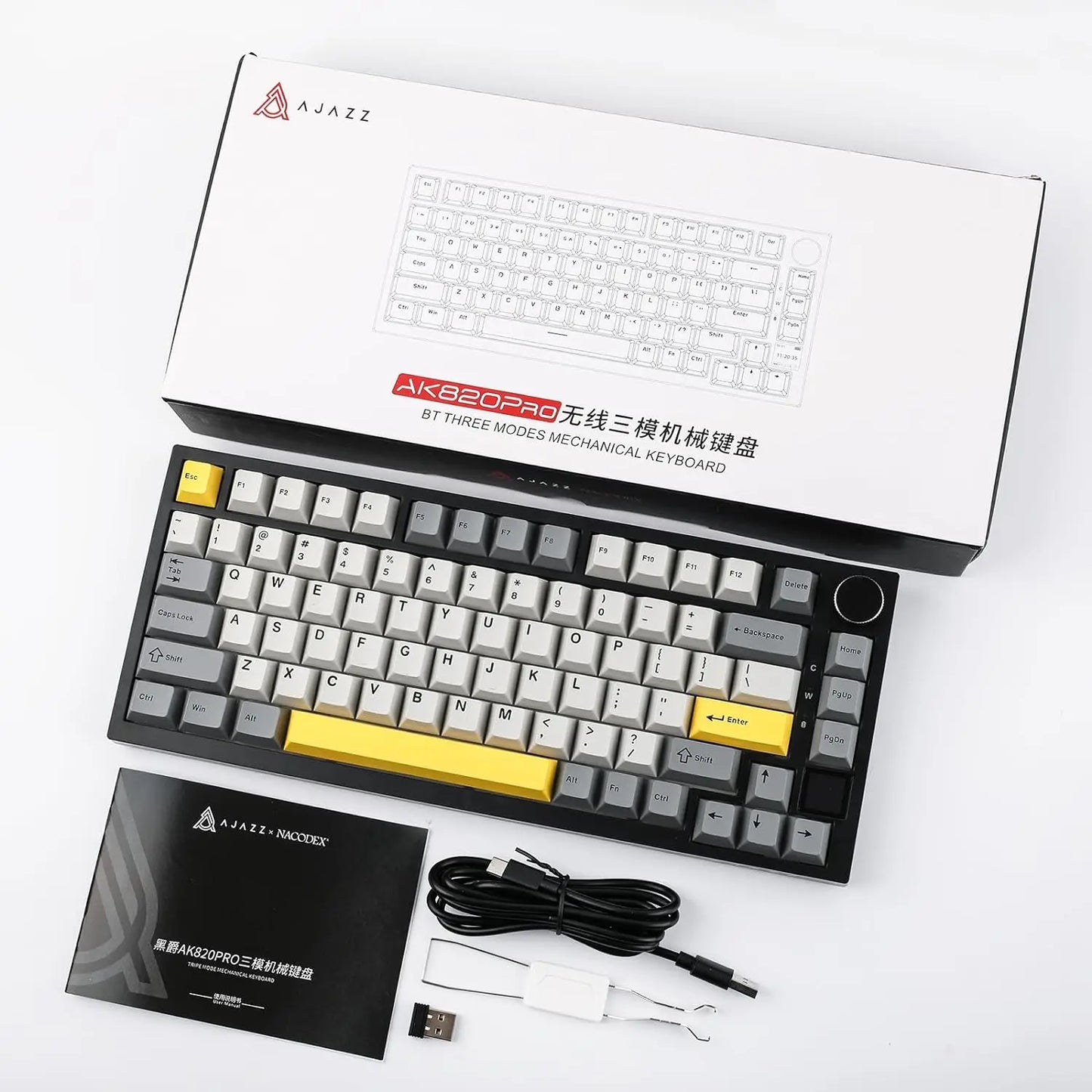 Ajazz AK820/AK820Pro  Bluetooth 5.1/Wireless/C-Wired Customized Gaming  Keyboard.